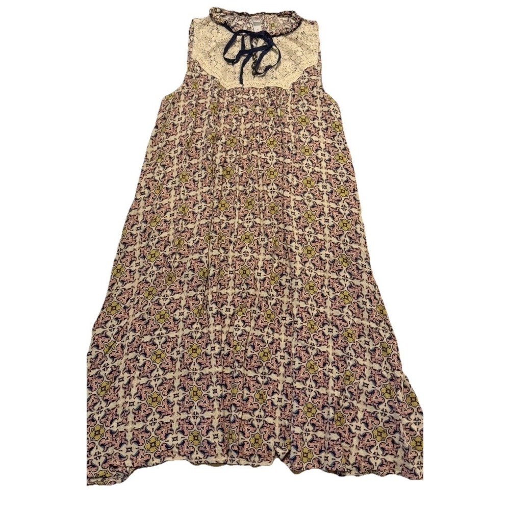 Xhilaration Tunic Slip Dress Sz M Sleeveless Medallion Print Boho Cottage lace
